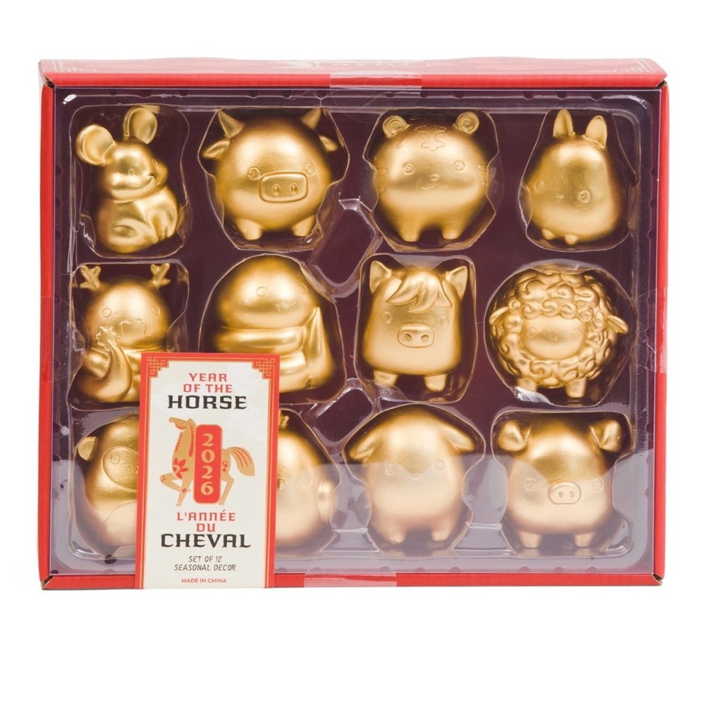 NEW Year of the Horse Set of 12 Chinese Zodiac Gold Tone Figurines
